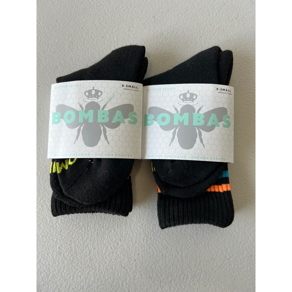 New 2 Pairs of Black Bombas XS Youth Socks HoneyComb Crew Calf